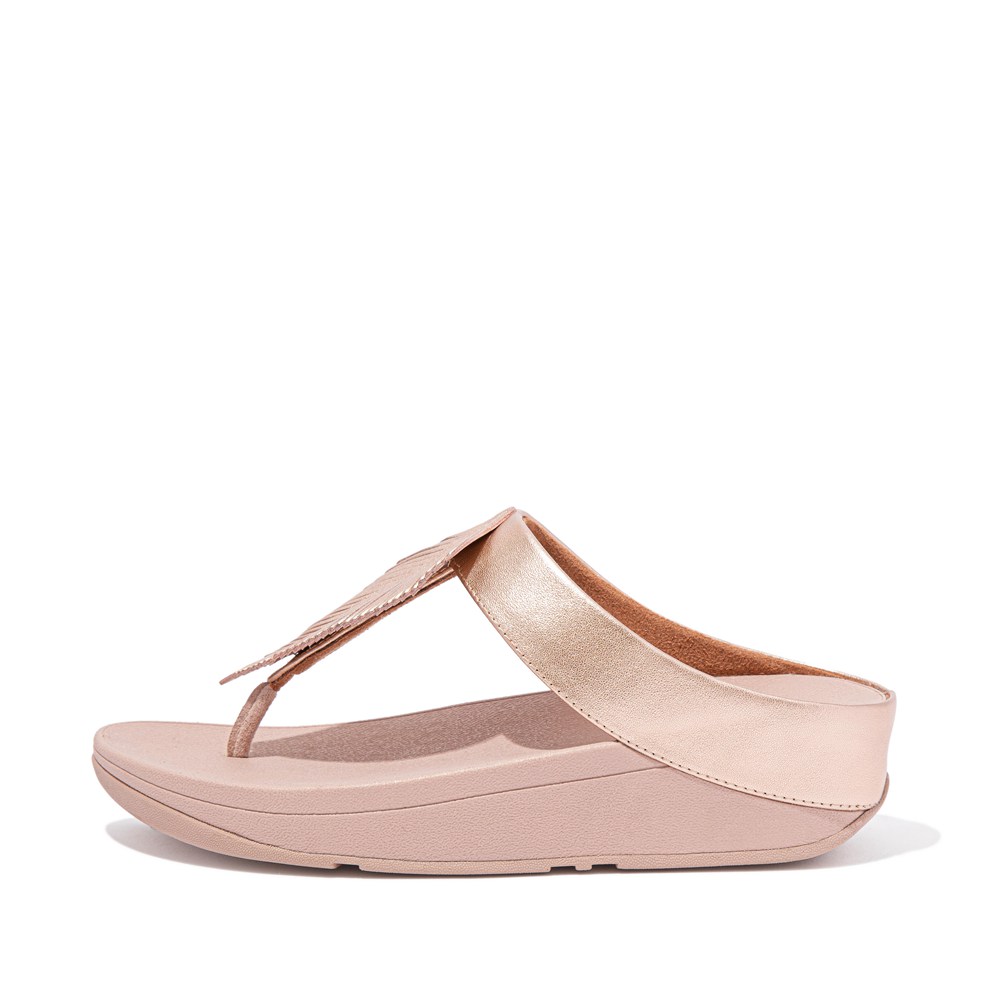 Fitflop Womens Sandals Rose Gold - Fino Feather Metallic Toe-post - 79UCMIZBQ